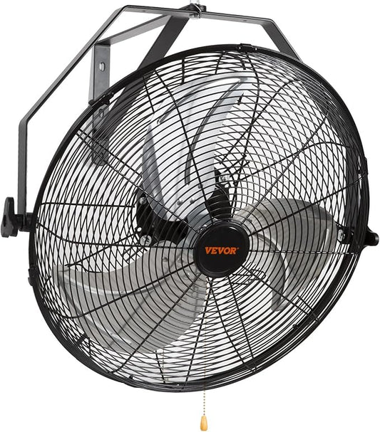 VEVOR 18 Inch Wall Mount Fan, 3-speed IP44 Waterproof, Max. 4150 CFM Wall Mounted Fan for Outdoor, Commercial, Residential, Greenhouse, Workshop, Patio, Black, ETL Listed
