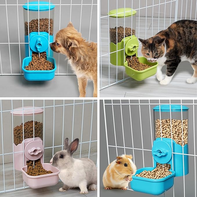 VANNON Small Animal Hanging Automatic Food Dispenser, 35oz Gravity Pet Feeder for Cage, Food Bowl for Rabbit Puppy Cat Ferret Guinea Pig Chinchilla Parrot (Green)