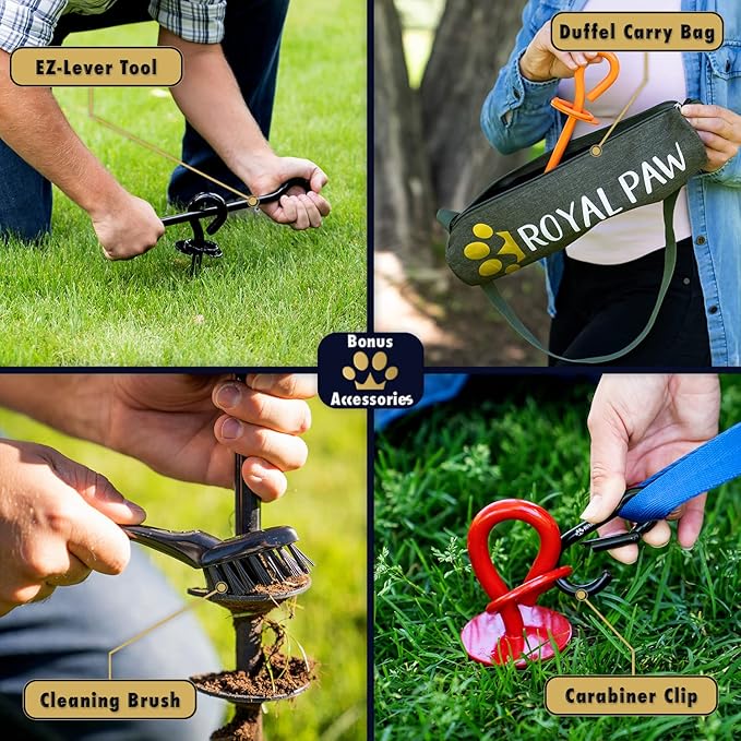 ROYAL-PAW Dog Tie Out Stake - for Large Dogs up to 210 lbs - Heavy Duty Dog Stake for Yard, Beach & Camping Outside - Best in Ground Anchor for a Dog Cable, Leash, Lead Tether (1, Royal Orange)