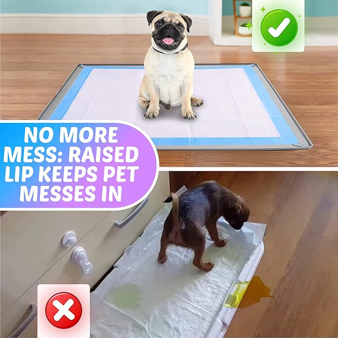 TidyFriend Dog Pee Pad Holder Tray Fits for 30” x 36” Pee Pads with Corner Lock Holes, Raised Edges, Non-Spill, Easy to Clean Silicone Dog Potty Tray Holder, for Indoor Floor Protection (Light Grey)