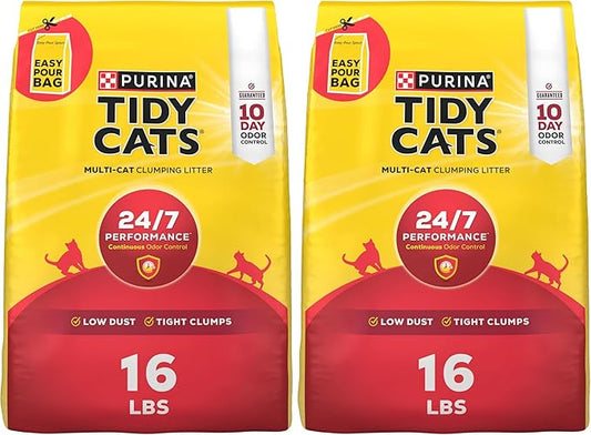 Purina Tidy Cats Clumping Cat Litter Odor Control, 24/7 Performance Multi Cat Litter - 16 lb. Bag (Pack of 2)