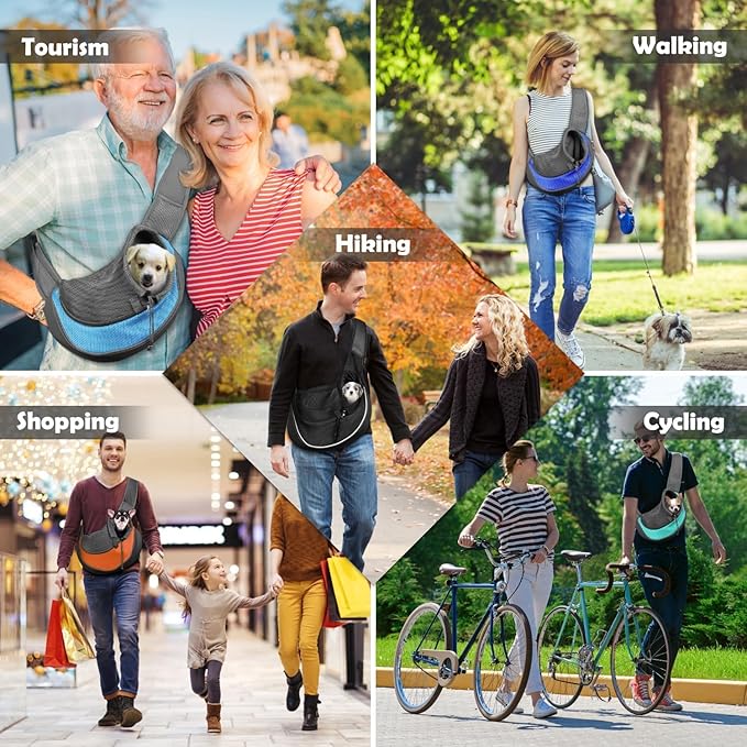 YUDODO Pet Sling Carrier for Small Dogs & Cats – Hands-Free Puppy Carrier with Safety Hook, Large Zipper Pocket, Soft Breathable Mesh, Adjustable Strap & Reflective Strip (Black 1.0 M)