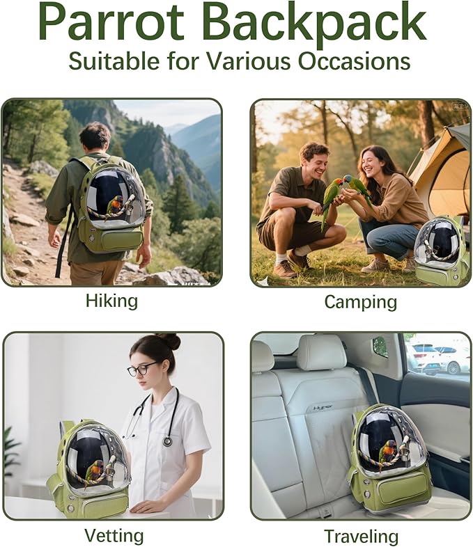 Bird Backpack Carrier Travel Cage with Perch, Tray &Food Cups for African Greys, Conures Parakeet Cockatiel Budgie,Small Animal Pet Carrier Bag for Vet Hiking Camping