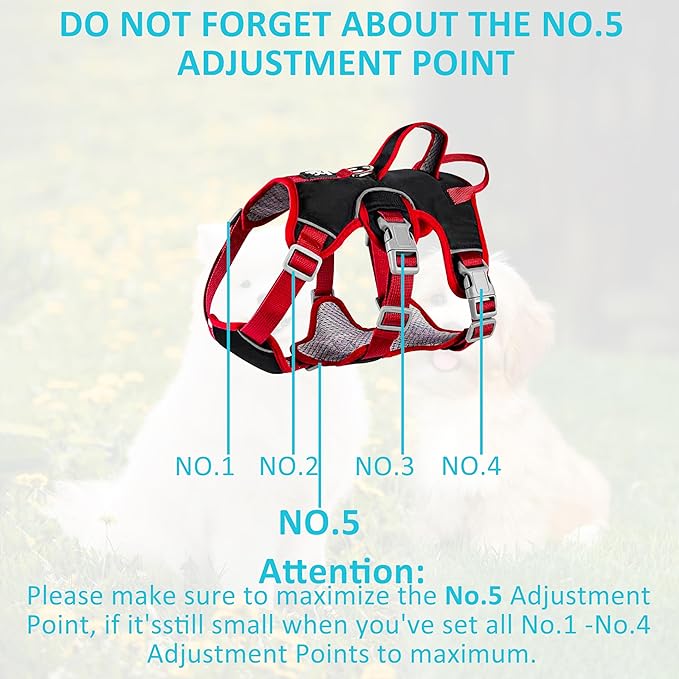 Escape Proof Dog Harness, No Pull Reflective Adjustable Vest with Easy Control Lift Handle, No Choke Soft Padded Breathable Full Body Pet Harness for Walking Hiking and Training (Red, Small)