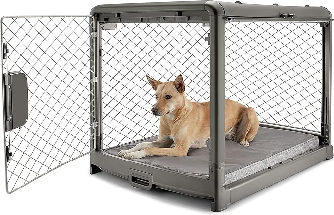 DIGGS Revol Collapsible Dog Crate with Wheels - Premium Portable Dog Crate - Safe, Stylish, and Convenient Indoor Kennel (Smoke, Intermediate)
