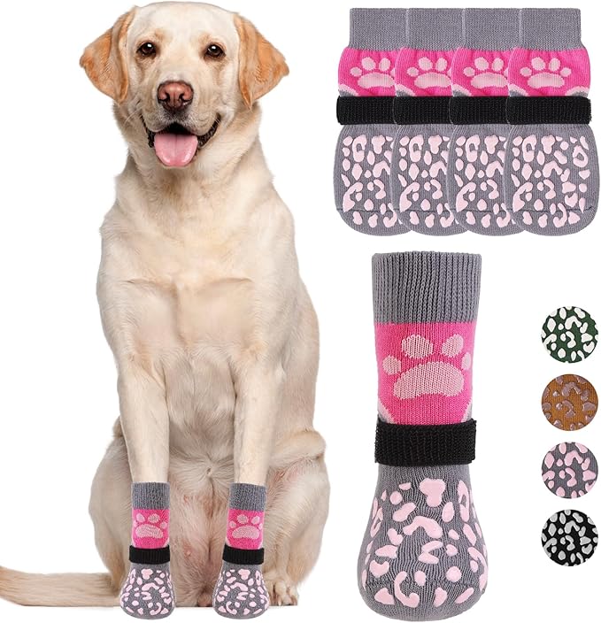 KOOLTAIL Dog Socks for Hot/Cold Pavement to Prevent Licking Paws Scratching,Anti Slip Pet Boots&Paw Protector for Hardwood Floor,Traction Control Grip Booties for Small Medium Large Senior Dogs PinkXS
