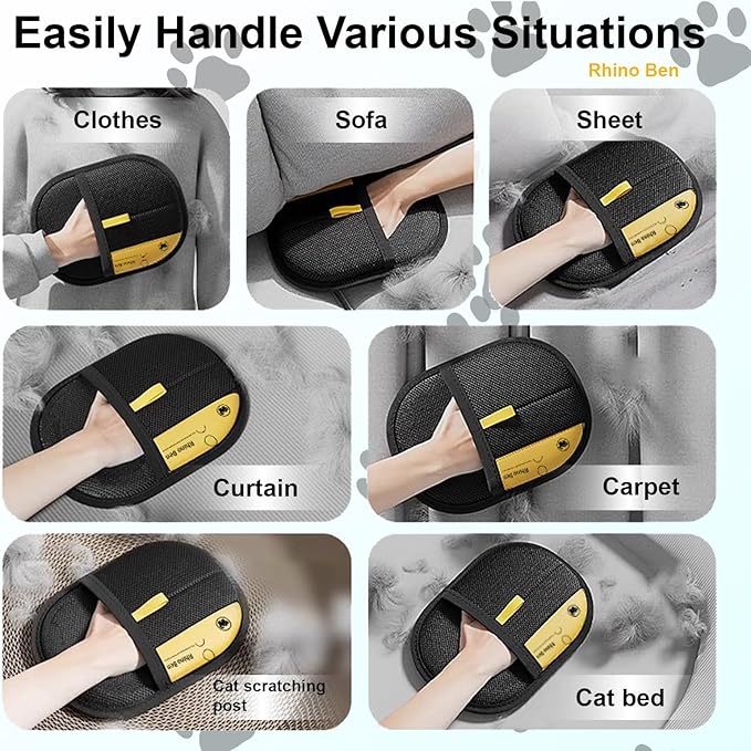 Pet Hair Remover, Electrostatic Gloves Pet Hair Removal, Reusable Double Sided Electrostatic Pet Hair Remover