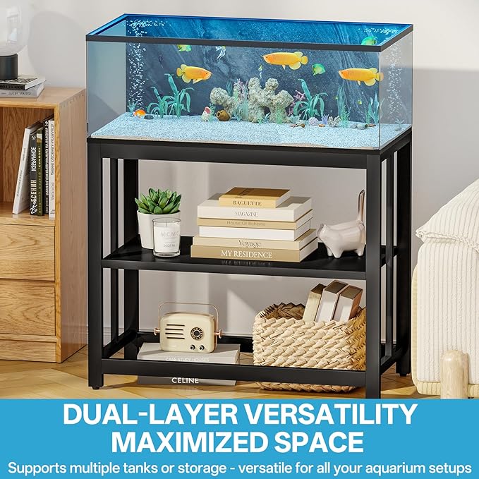 Heavy-Duty 40 Gallon Fish Tank Stand - 660LBS Capacity Metal Aquarium Stand with Dual-Layer Design, 36.6"x18.5"x30" Sleek Black Finish for Home & Office Terrariums