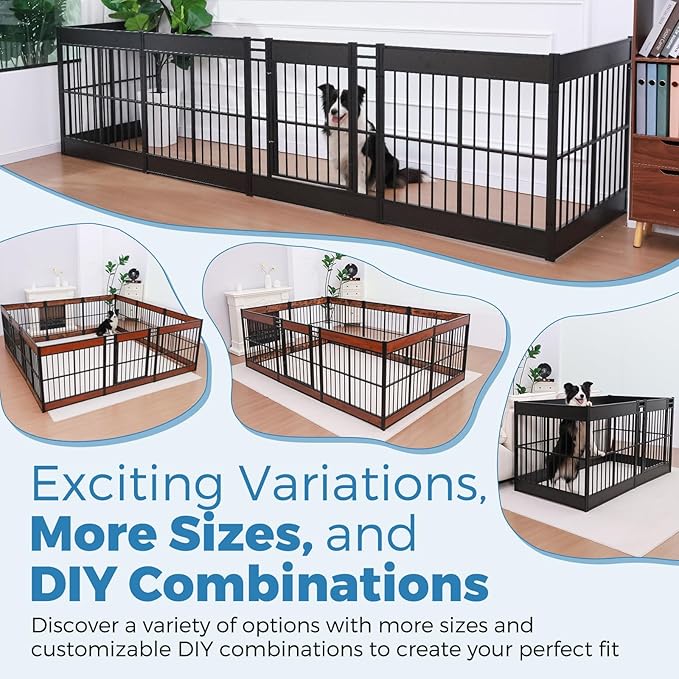 Dog Playpen, 31.5" Height Dog Pen Indoor, Heavy Duty, Safe and Sturdy, Furniture Style Puppy Pen (12 Panels (31.5" High), Mahogany)