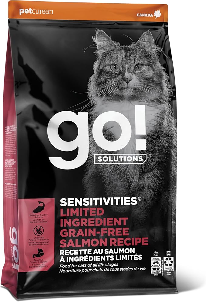 Go! Solutions Sensitivities Limited Ingredient, Grain-Free Dry Cat Food, Salmon Recipe for Sensitive Stomach, 3 lb Bag