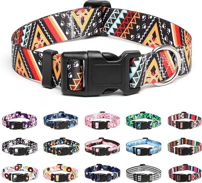 Mercano Adjustable Dog Collar - Special Design Patterns, Soft Nylon Comfortable Durable Pet Collar for Small Medium Large Dogs (XS, Ethnic Gold)