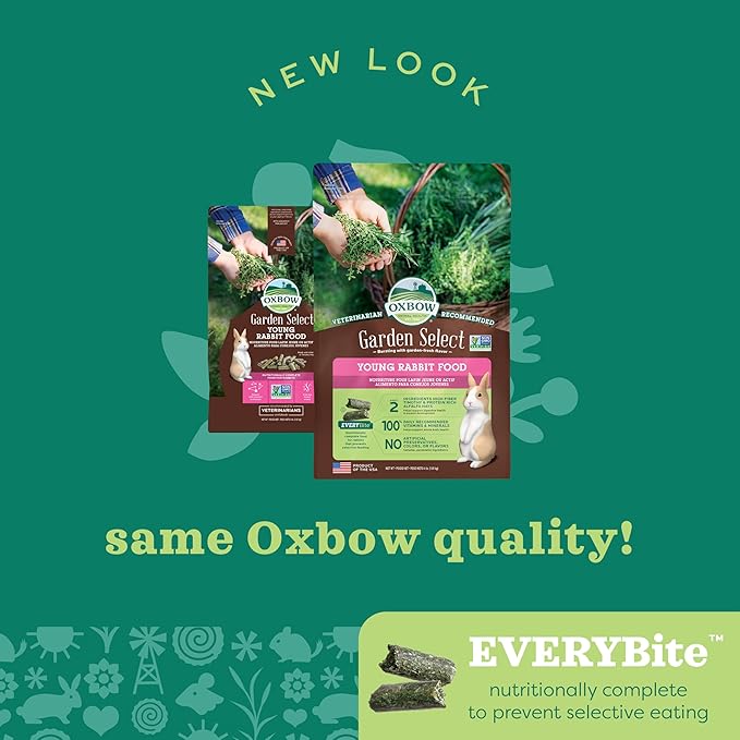 Oxbow Garden Select Rabbit Food, Young, Made Alfalfa for Rabbit, Bunny Food Pellets, Non-GMO, No Soy or Wheat, Small Animal Pet Products, Made in USA, High Fiber, 4 lb. Bag
