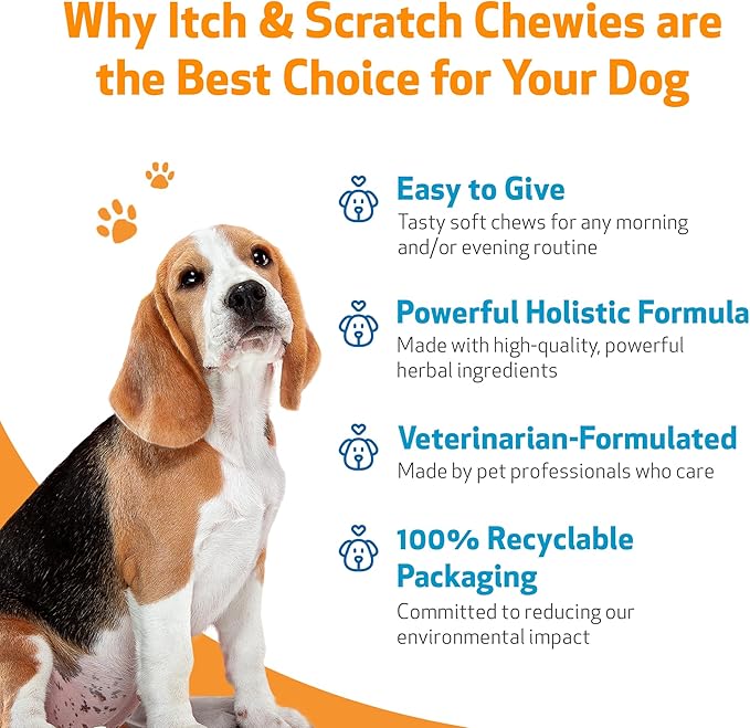 Pet Wellbeing Itch & Scratch Chewies for Dogs - Supports Healthy Itch Response to Occasional Skin Allergies, Skin Health, Chinese Pearl Barley, Phellodendron - Veterinarian-Formulated 90 Soft Chews