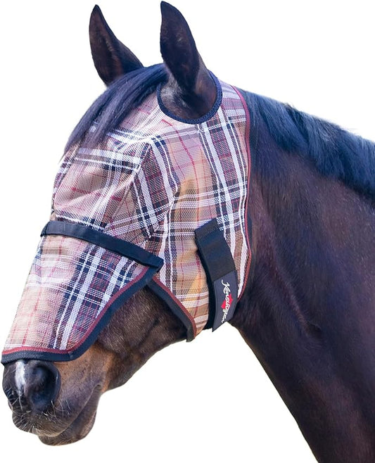 Kensington Signature Fly Mask with Removable Nose — Protects Horses Face and Nose from Biting Insects and UV Rays While Allowing Full Visibility — Ears and Forelock Able to Come Through The Mask