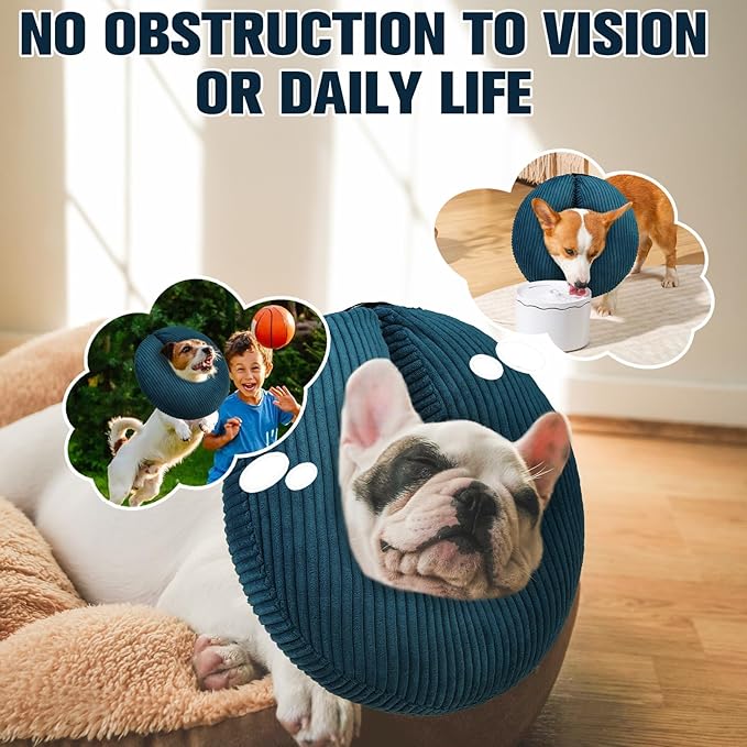BINGPET Inflatable Dog Cone Collar Alternative After Surgery,Soft Recovery Cone for Dogs to Stop Licking,Protective Neck Donut E Collar Adjustable for Small Medium Large Dogs & Cats(Navy Blue,XL)