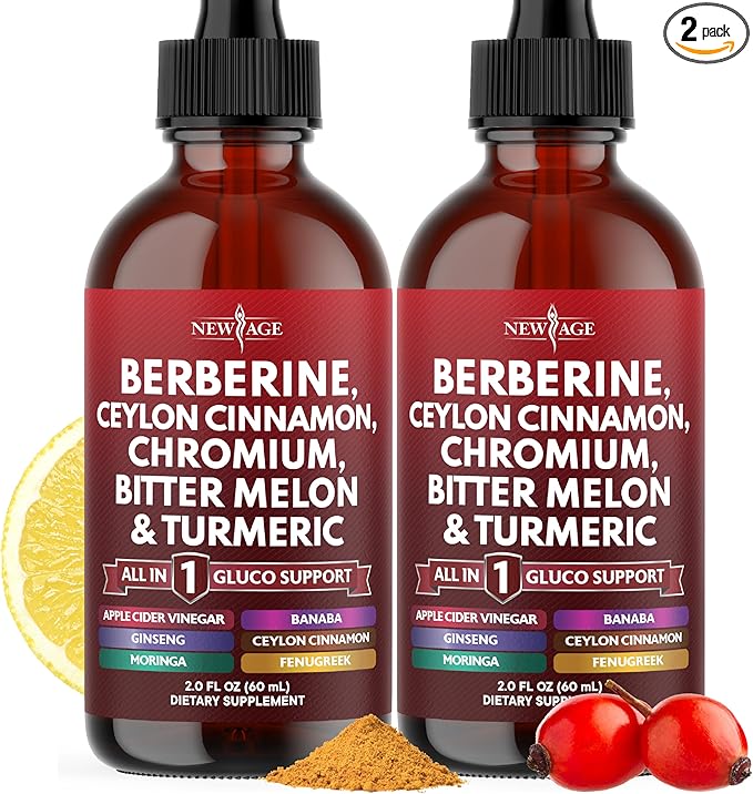 Berberine with Ceylon Cinnamon Supplement Liquid Drops + Bitter Melon Extract, Glucomannan, Gymnema, Chromium, Turmeric, Panax Ginseng, Moringa- 4 OZ