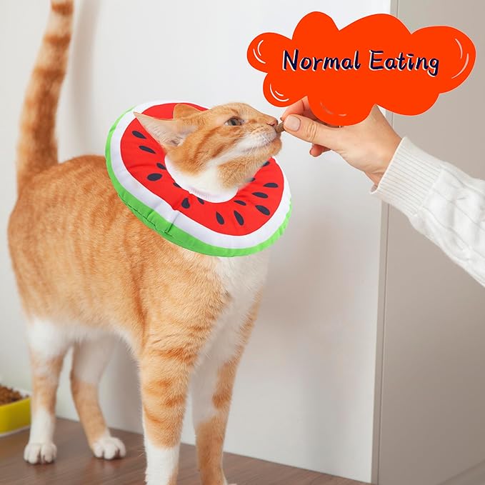 Cat Cone Collar Soft, Adjustable Cat Recovery Collars Kitten Cones to Stop Licking, Cute Donut E Collar After Surgery, Wound Healing Elizabethan Collar for Kittens (Watermelon, Large)