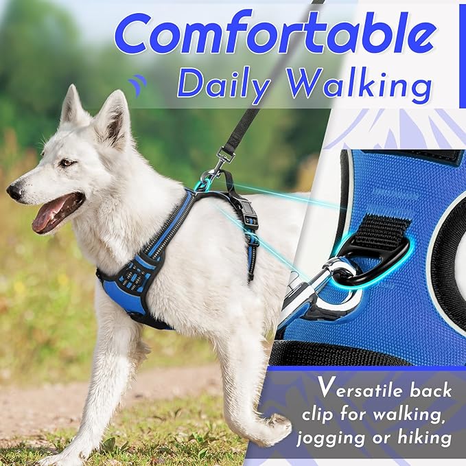 Eagloo Dog Harness Small Sized Dog, No Pull Service Vest with Reflective Strips and Control Handle, Adjustable and Comfortable for Walking, No Choke Pet Harness with 2 Metal Rings, Blue, S