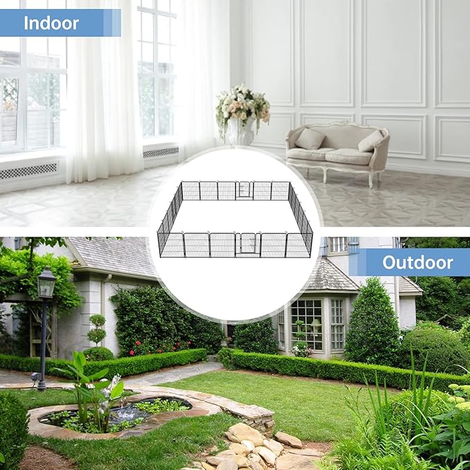 BestPet Dog Playpen Indoor 32 inch 24 Panels Metal Dog Pen Pet Dog Fence Outdoor Exercise Pen with Doors,Pet Puppy Playpen for RV Camping Yard, Black