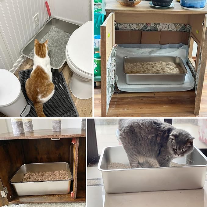 Stainless Steel Litter Box 2 Pack,Metal Litter Box for Cats Easy to Clean,Cat LitterBox for Kitty/Kitten Rabbit Litter Pan,Non Stick, No Smell