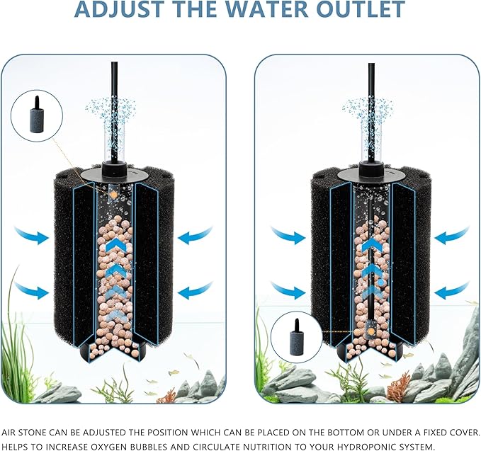 2Pcs Aquarium Sponge Filter,30 Gallon Fish Tank Sponge Filter with Airstone Breeding Fry Betta Shrimp for Fish Tank 10 Gal to 50 Gal