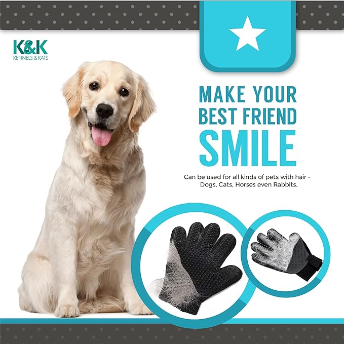 KENNELS & KATS Pet Grooming Gloves | Deshedding Glove for Easy, Mess-Free Grooming | Grooming Mitt for Dogs, Cats, Rabbits & Horses with Long/Short/Curly Hair | Pet Hair Gloves for Pet Hair Removal