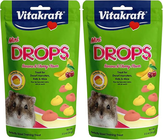 Vitakraft Drops Mini Banana and Cherry Flavor Dwarf Hamster Rat and Mouse Treat 2.5 oz (Pack of 2)