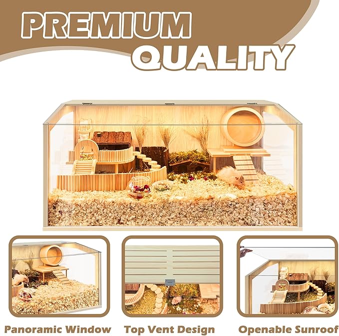 Hamster Cage Chew Proof, Guinea Pig Cages, Mice and Rat Habitat Openable Top, Hamster Habitat Solid Built