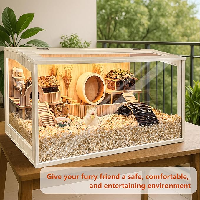 Hamster Cage Chewproof Wooden 24 Inch Guinea Pig Cages Mice and Rat Habitat Openable Top with Acrylic Sheets Solid Built