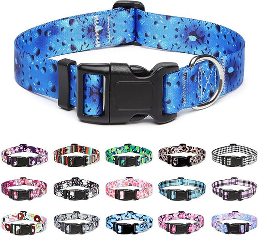Mercano Adjustable Dog Collar - Special Design Patterns, Soft Nylon Comfortable Sturdy Pet Collar for Small Medium Large Dogs (M, Blue Ocean)