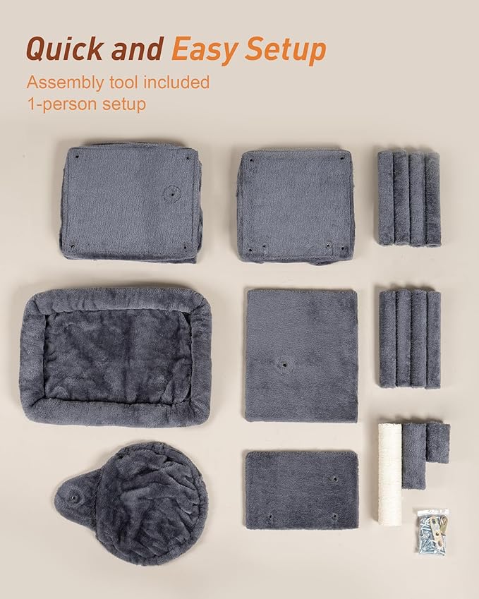 Cat Tree with Large Top Perch, 21.6in Cat Tower with Big Hammock and Dual Condos, All-in-one Cat Activity Center