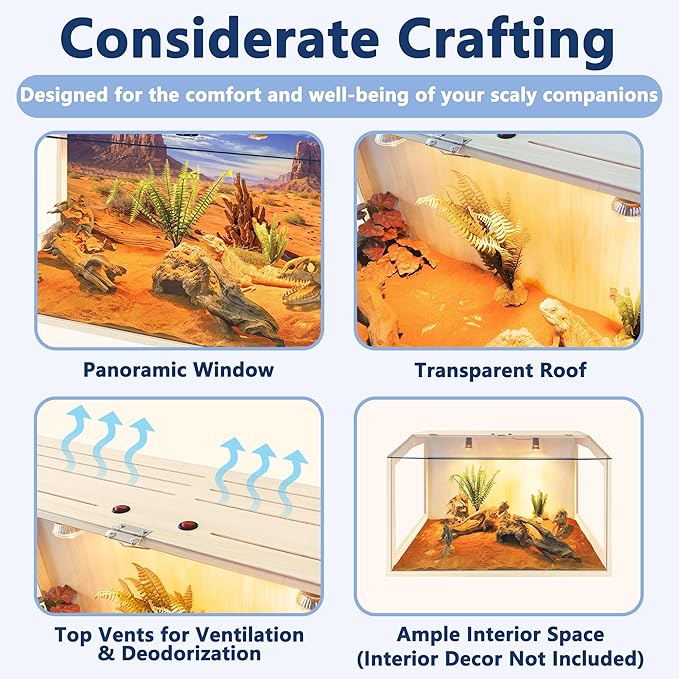 Bearded Dragon Tank, Reptile Enclosure, Snake Tank, Reptile Terrarium, Built-in Light Fixtures with Switch, (23 Gallon, 24" Long, Clear Acrylic Roof)