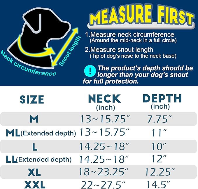 Soft Dog Cone Collar, Comfortable Pet Recovery Neck Collars After Surgery for Large Medium Dogs, Plastic Breathable Elizabethan Dog Head Circle Stop Licking, Adjustable Cones 28cm Long (ML Black)