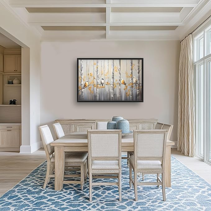 Quorin Bird Large Wall Art Abstract Forest Birds Pictures Wall Decor Yellow Woods Branches Tree Canvas Print Painting Artwork for Bathroom Living Room Bedroom 36L x 24W