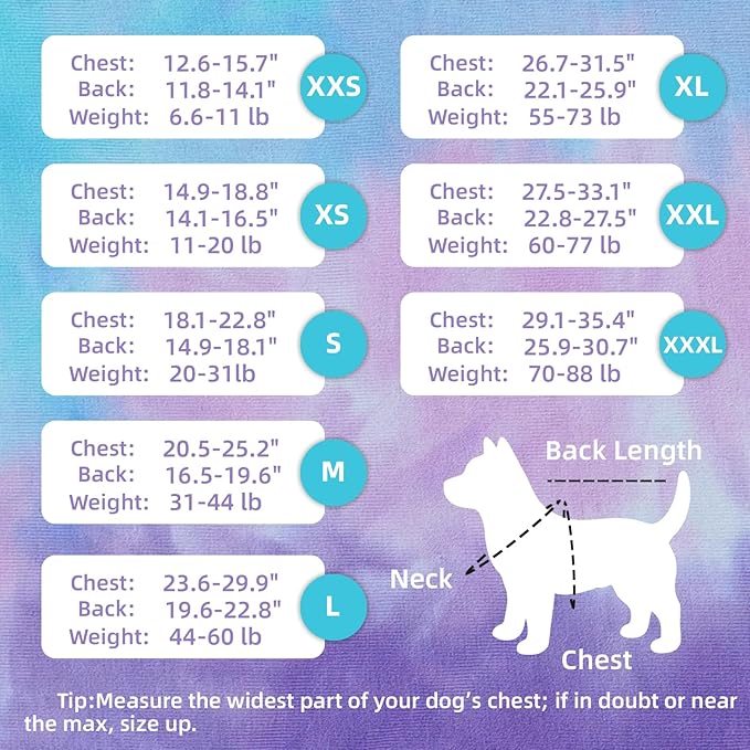 Breathable Dog Recovery Suit for Male/Female, Tie Dye Purple Dog Onesie for Abdominal Wounds, Cone E-Collar Alternative after Surgery to Anti-Licking, Professional Surgery Suit for dogs