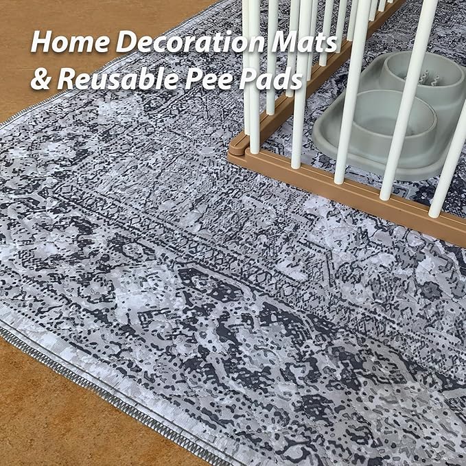 nunubaby Washable Pee Pads for Dogs, Stylish, Non-Slip and Leak-Proof Pee Pads. Reusable Potty Pads for Dogs for Crates and Floors.(Gray/Geo, 36" x72")