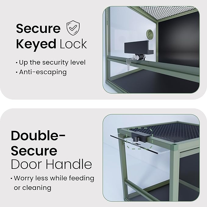 MagicCube 18'' x 18'' x 18'' Reptile Tank with Lock, 24 Gallon Reptile Terrarium with Flip-Up Tempered Glass Door, Top Screen Ventilation for Leopard Gecko - Bottom Not Leakproof