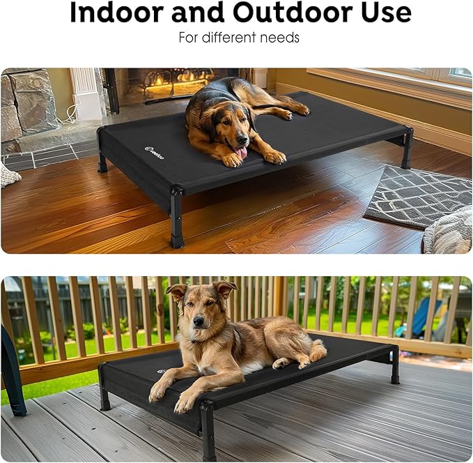 Veehoo Cooling Outdoor Dog Bed, Heavy Duty Elevated Pet Bed with Washable & Breathable Teslin Mesh, Non-Slip Silicon Feet, Dog Cot Bed with Support Hem, 35" x 22", Black, CWC2433