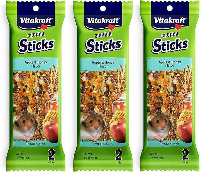 Vitakraft 3 Pack of Hamster Treat Crunch Sticks, 2 Sticks Each, Apple and Honey Flavor