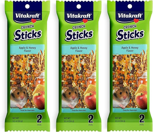 Vitakraft 3 Pack of Hamster Treat Crunch Sticks, 2 Sticks Each, Apple and Honey Flavor