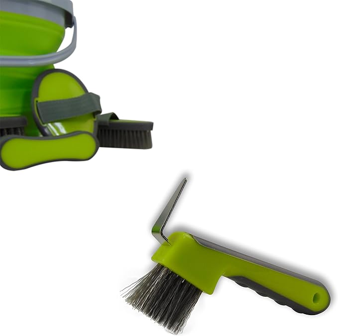 Collapsible Grooming Kit 10 Liter Bucket and 5 Grooming Tools - By Southwestern Equine (Lime Green)