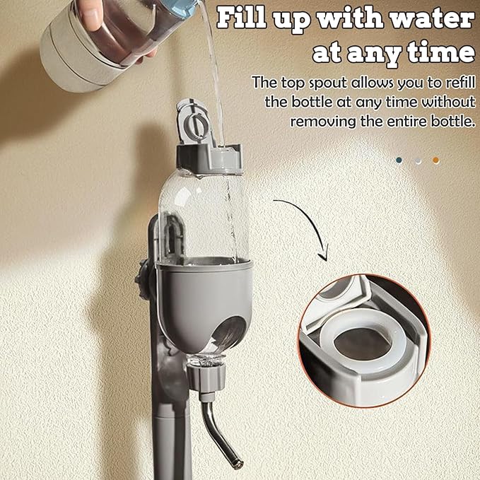 Fhiny Dog Water Feeder Bottle with Stand, Dispenser Automatic Water Food Bowl for Cage Leak-Proof No-Drip Adjustable Raised Pet Slow Water Bottle Dog Kennel Durable Drinker Container