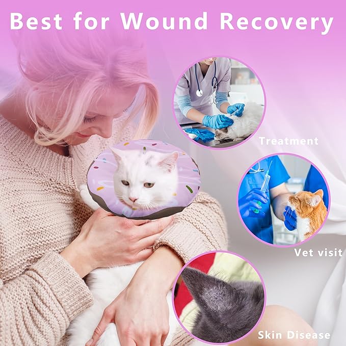Cat Cone Collar Soft, Adjustable Cat Recovery Collar Kitten Cones to Stop Licking, Cute Donut E Collar After Surgery, Cats Neck Pillow Cone Elizabethan Cones of Shame (Waterproof Purple, Large)