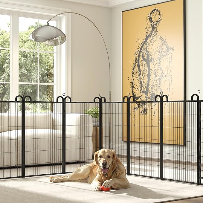 Dog Playpen Outdoor 32 Panels Heavy Duty Dog Fence 47" Height Anti-Rust with Doors Portable for RV Camping Yard, Total 71FT, 406 Sq.ft, Snowy Black