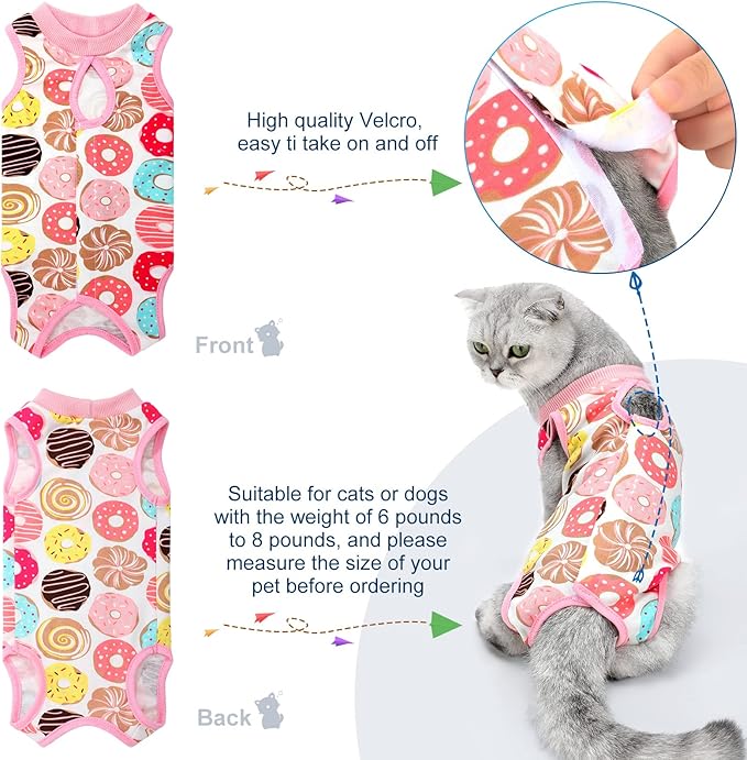 4 Pieces Cat Recovery Suits Body Wraps Breathable Kittens Recovery Clothes for Cats Small Dogs Abdominal Weaning(Banana, Football, Strawberry, Donut,S)