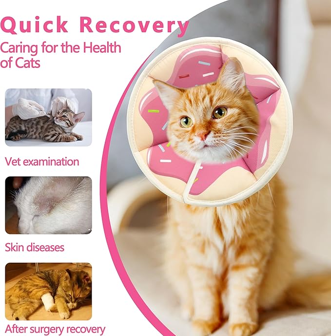Soft Adjustable Cat Cone Collar, Comfortable Recovery Collar for Cats After Surgery (Pink, Small)
