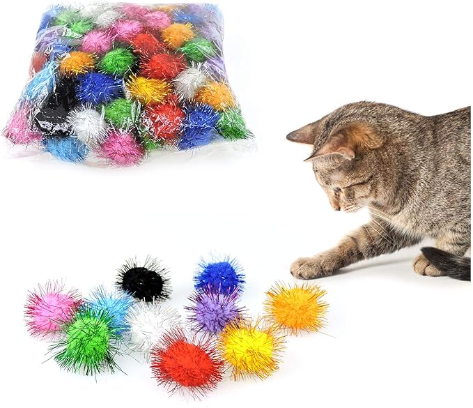 Andiker Cat Crinkle Balls, 2.36 Inches Colorful Cat Balls Chew and Chase Cat Mylar Crinkle Balls Lightweight Cat Toys for Indoor Cats to Keep Fit and Active (100pc)