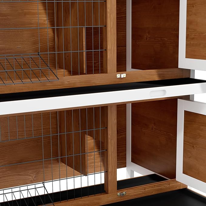 PawHut 54" 2-Story Large Rabbit Hutch Bunny Cage Wooden Pet House Small Animal Habitat with Lockable Doors, No Leak Tray and Waterproof Roof for Rabbits, Chickens, Ducks, Outdoor/Indoor Brown