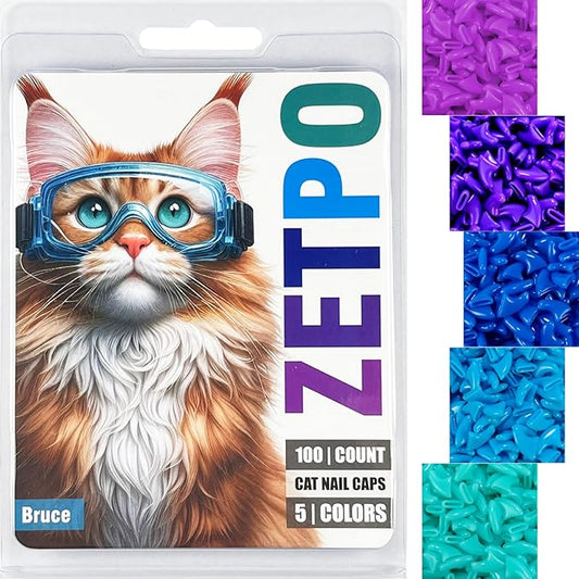 zetpo 100 pcs Cat Nail Caps | Cat Claw Covers | with Adhesives and Applicators (S, Purple, Violet, Blue, Sky Blue, Turquoise)