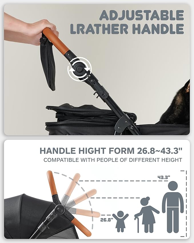 Medium Dog Stroller for Large Dogs, pet Stroller for Medium Dogs Up to 66lbs, All-Terrain with Adjustable Handle & Canopy, Sun Shades, Storage Organizer, Waterproof Oxford Fiber